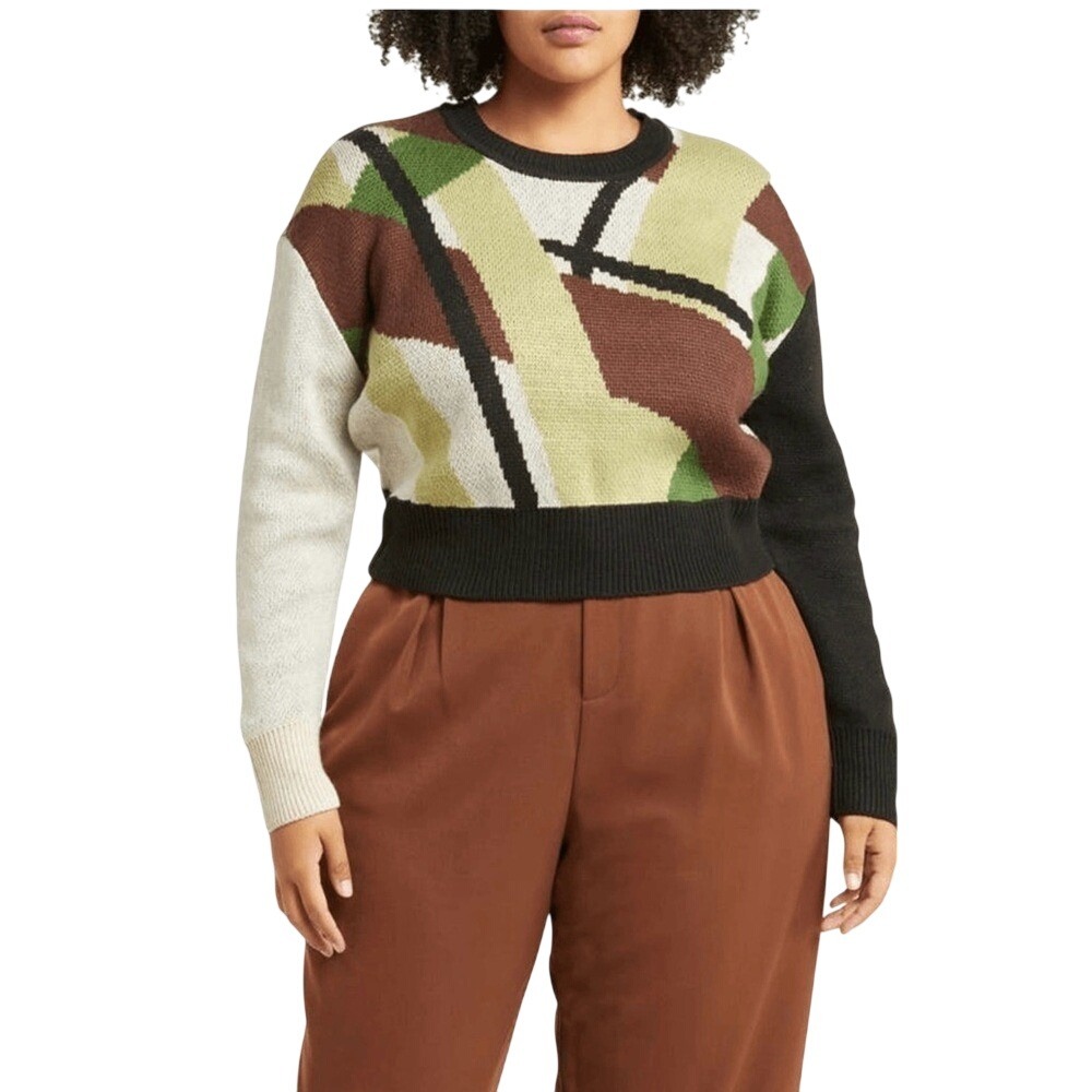 11 Honore Women's Alexis Pattern‎ Sweater, Abstract Colors, Plus Size 0/ 12, NWT
